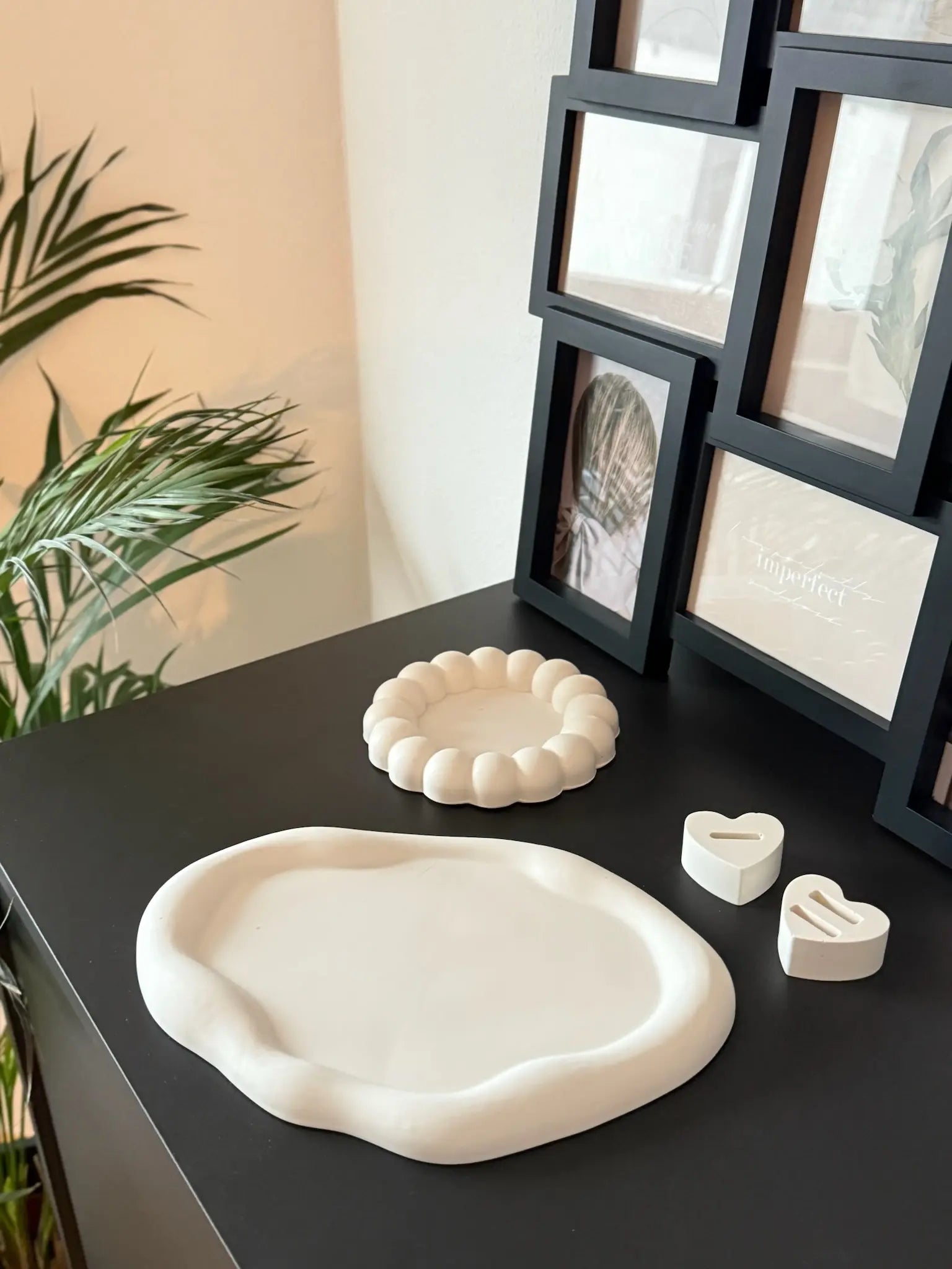 Tabuleiro decorativo artesanal Cloud Mármore Preto e Branco