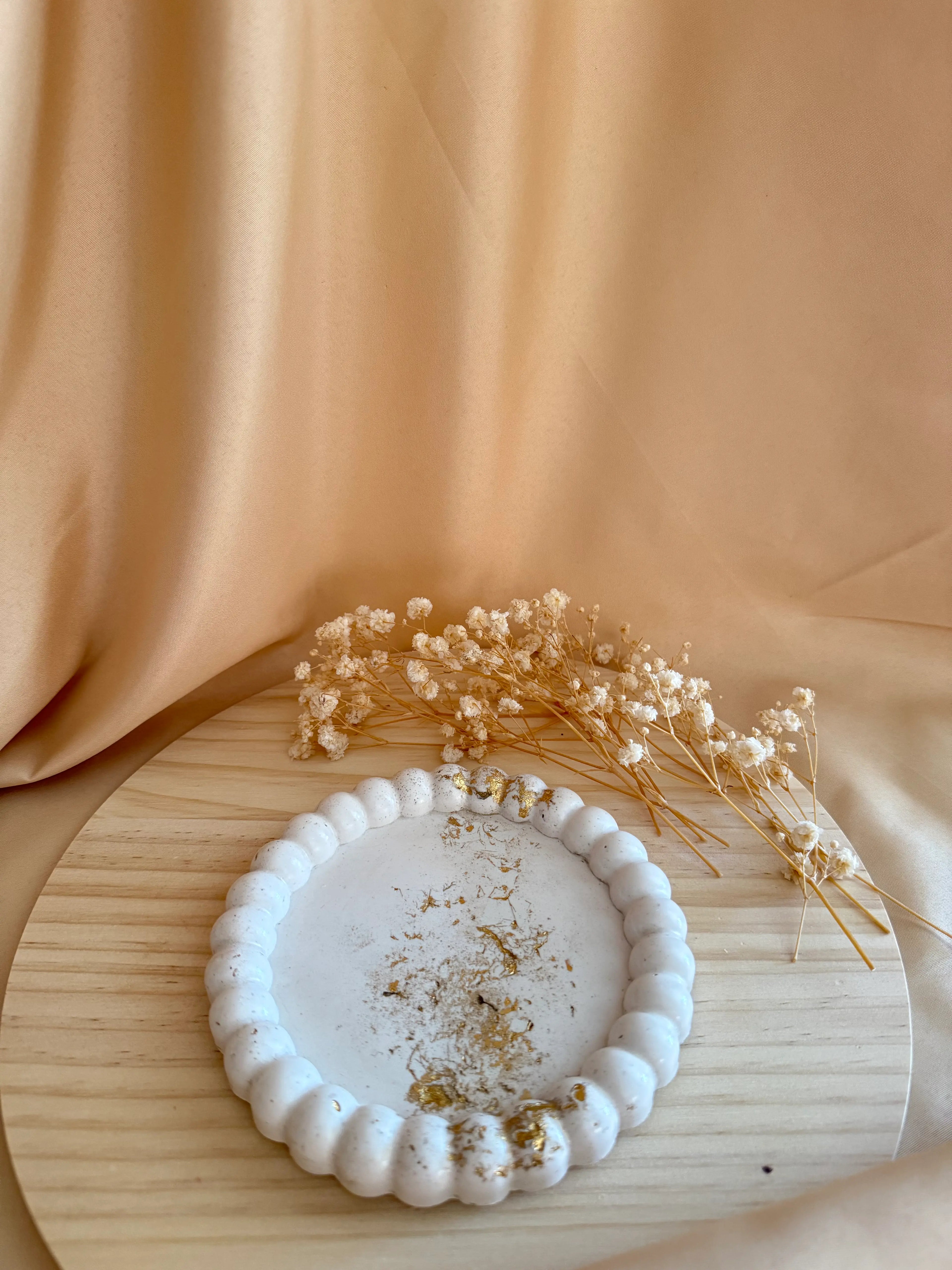 Tabuleiro decorativo Bubble Pequeno Branco com Folha de ouro