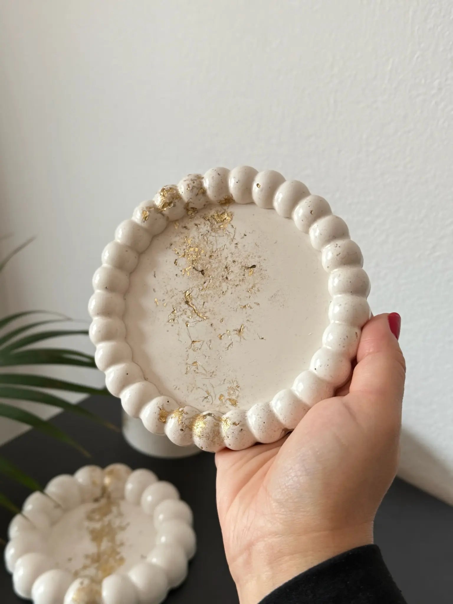 Tabuleiro decorativo Bubble Pequeno Branco com Folha de ouro