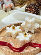 Vela artesanal Floco de Neve em cera de soja natural, feita à mão em Portugal, com fragrância Floresta Encantada.